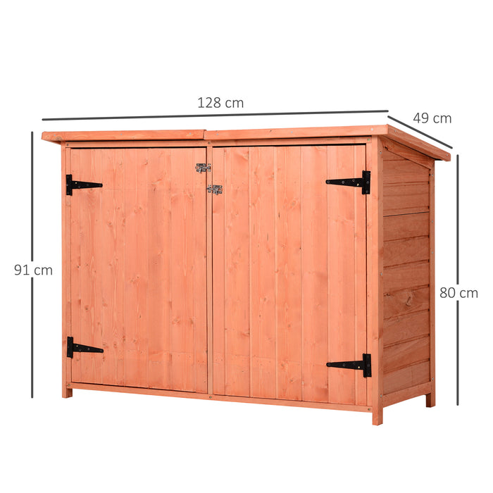 Garden Tool Storage Organizer with Shelves - Durable Wooden Shed with Double Doors, 128L x 50W x 90H cm - Ideal for Outdoor Equipment and Gardening Supplies