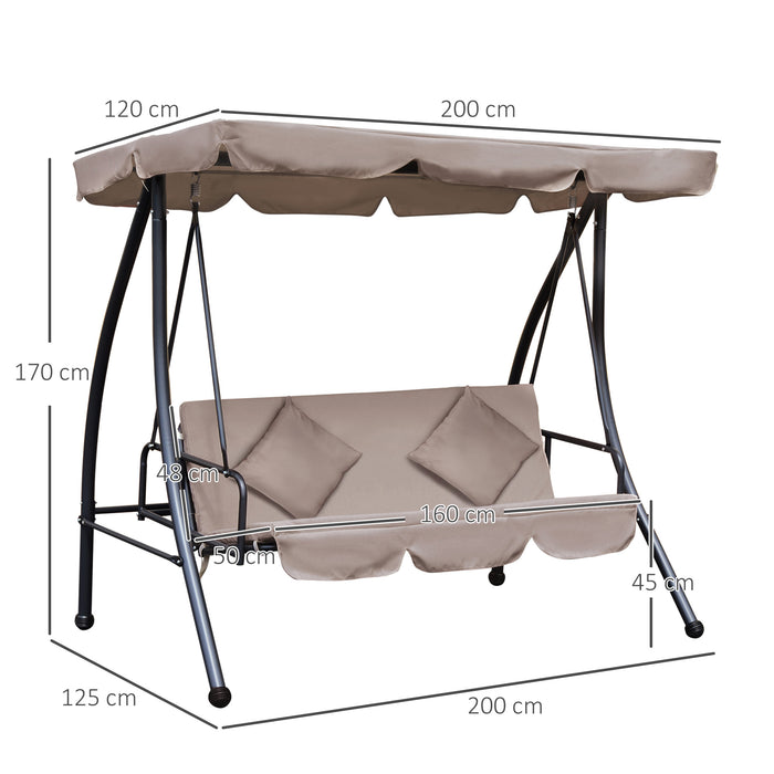 2-in-1 Patio Swing Chair Lounger with Convertible Tilt Canopy - 3-Seater Garden Swing Seat Bed, Cushioned Hammock Design in Beige - Perfect for Outdoor Relaxation and Comfort