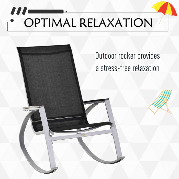 High-Back Rocking Sun Lounger - Comfortable Texteline Garden Seat for Patio, Black - Ideal Relaxation Outdoor Furniture Piece