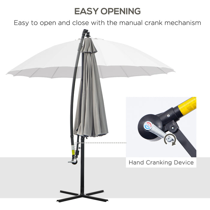 Cantilever Banana Sun Umbrella with Crank Handle - 3m Wide, 18 Ribs, Cross Base in Sleek Grey - Ideal Shade Solution for Outdoor Garden and Patio Use