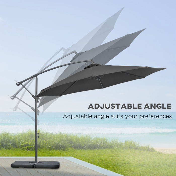 Garden Banana Cantilever Umbrella - Crank Handle, Cross Base, Weights, and Protective Cover - Outdoor Hanging Sun Shade for Patio Relaxation