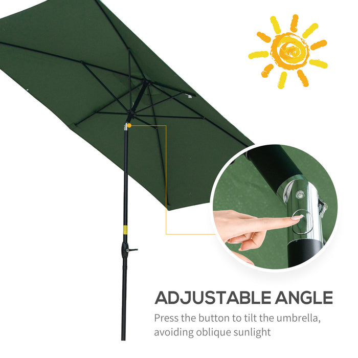 Rectangular Market Umbrella 2 x 3m with Crank and Push Button Tilt - Durable Outdoor Patio Sunshade in Green - Ideal for Gardens, Decking, and Commercial Use