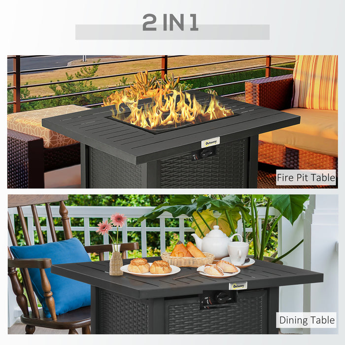 Outdoor Smokeless Rattan-Style Gas Fire Pit - 50,000 BTU Square Patio Heater with Safety Thermocouple - Includes Waterproof Cover for All-Weather Protection