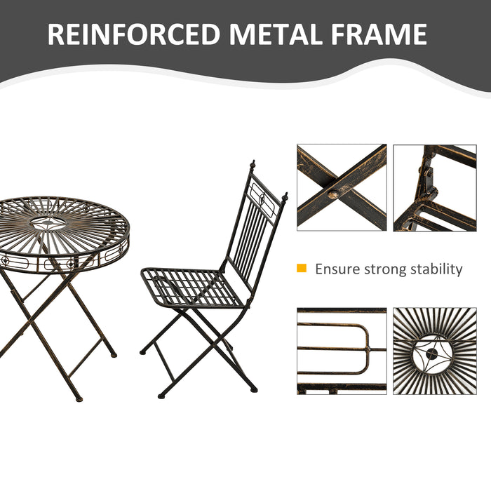 3-Piece Bistro Set for Garden & Outdoor - Foldable Metal Chairs & Round Table in Bronze - Ideal for Lawn, Backyard, and Porch Enjoyment