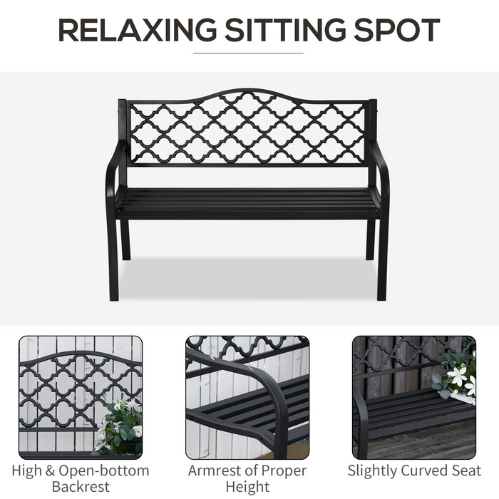 2-Seater Cast Iron Antique Garden Bench - Outdoor Loveseat Chair with Armrests for Yard, Lawn, Porch, Patio - Durable Steel Construction for Couples and Homeowners