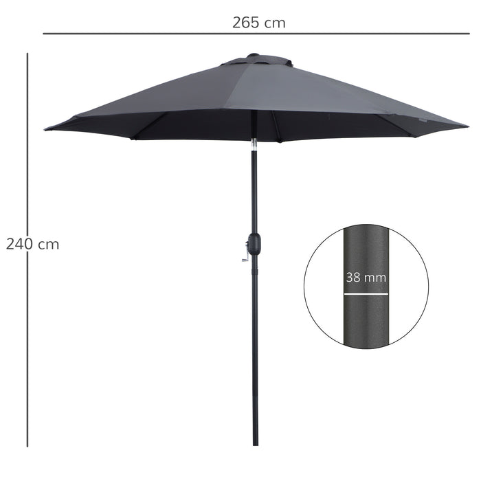 2.7M Garden Parasol with Tilt Function - Aluminium Patio Sun Umbrella & Shade Shelter, Charcoal Grey - Ideal for Outdoor Relaxation and UV Protection