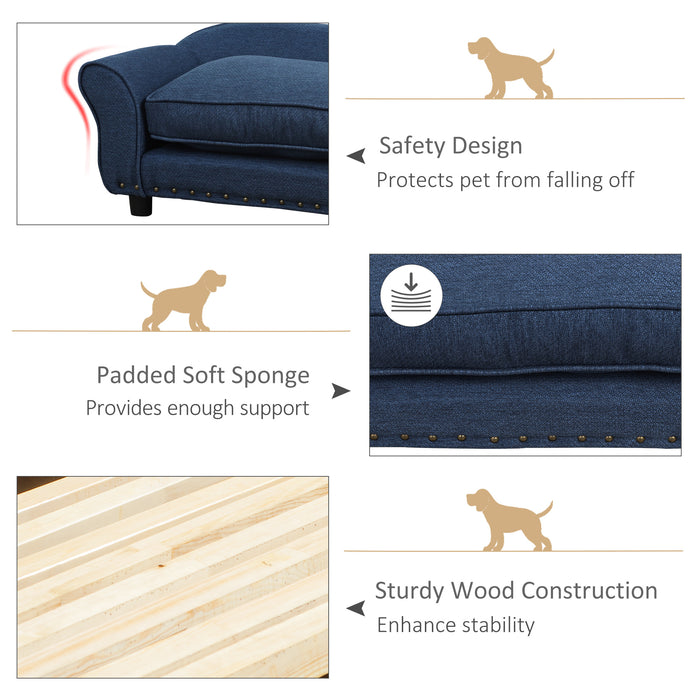 Pet Chair Couch - Plush Sofa with Thick Padded Cushion & Washable Cover for Small Dogs and Cats - Comfortable Lounge Bed with Durable Wooden Frame, Blue