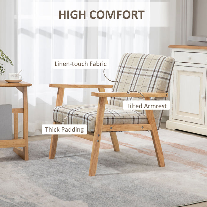 Modern Accent Chair with Cushioned Seat - Upholstered Linen-Feel Design, Wooden Legs for Bedroom & Living Room - Comfy Armchair in Beige for Relaxing & Styling Your Space