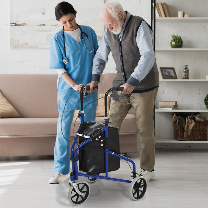 Tri Rollator Walker - Senior and Handicapped-Friendly Three-Wheel Design with Handbrakes & Adjustable Height - Includes Durable PU Storage Bag