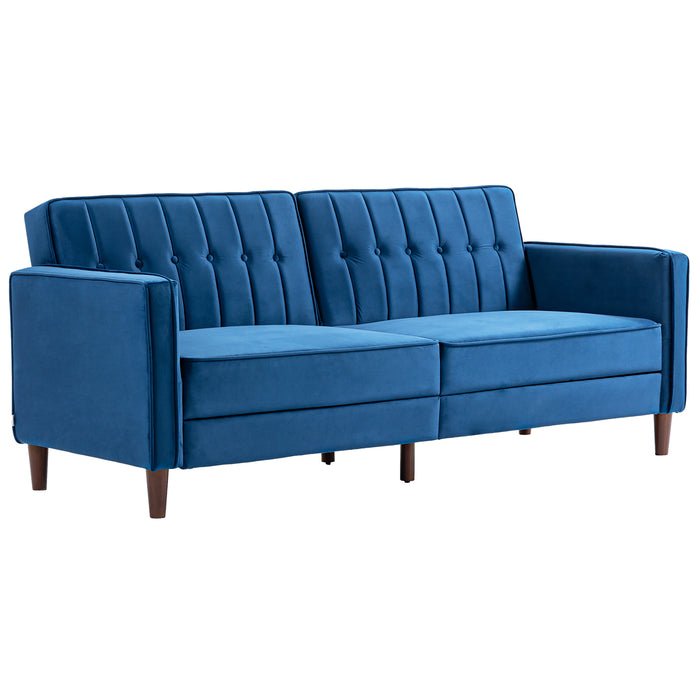 Convertible Sofa Futon with Velvet-Touch - Tufted Compact Loveseat with Adjustable Split Back in Blue - Ideal for Small Spaces & Comfy Casual Seating