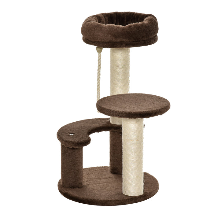 Kitty Scratcher Activity Center - 65 cm Plush Cat Tree with Scratching Posts, Dual Perches & Sisal Rope - Playhouse for Cats and Kittens to Exercise and Relax