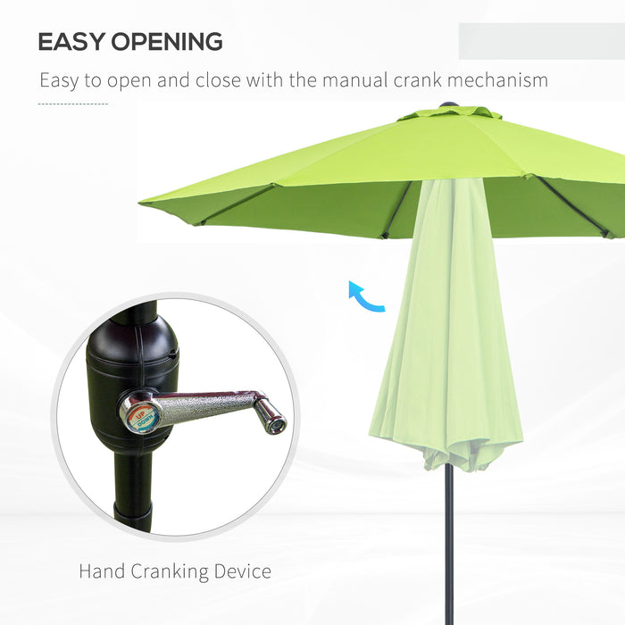 2.7M Tilt Shade Outdoor Patio Parasol - Aluminium Frame Sun Umbrella with Crank and 8 Ribs, Light Green - Ideal Sun Shelter for Gardens and Patios