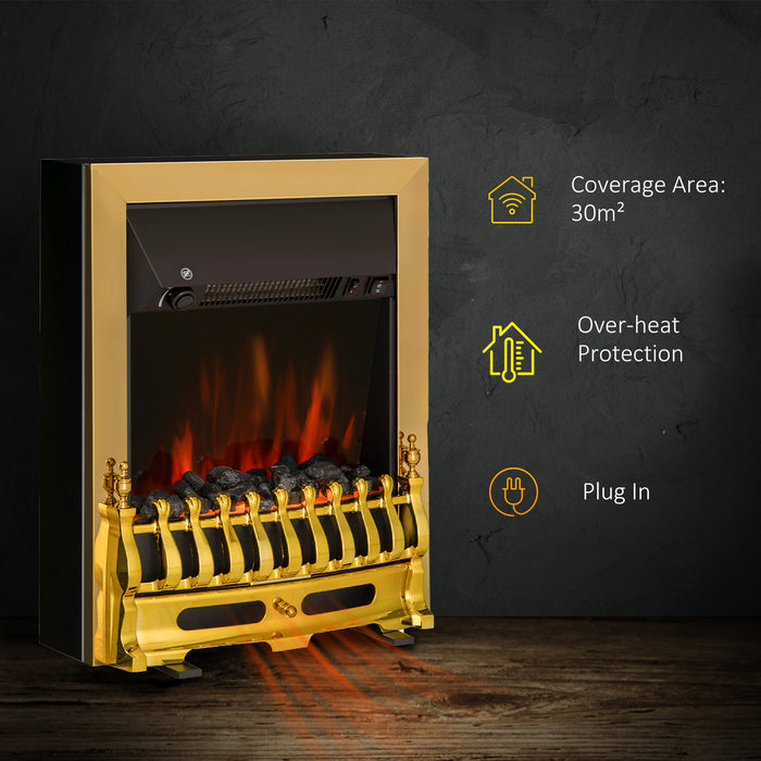 Golden LED Flame Electric Fireplace - Realistic Faux Fire Ambiance - Cozy Home Heating Solution