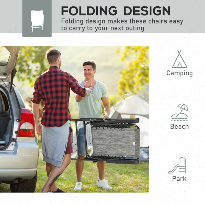 Patio Folding Chair 6-Piece Set - Garden & Outdoor Armrest Chairs with Breathable Mesh Fabric - Ideal for Camping & Beach Outings, Grey