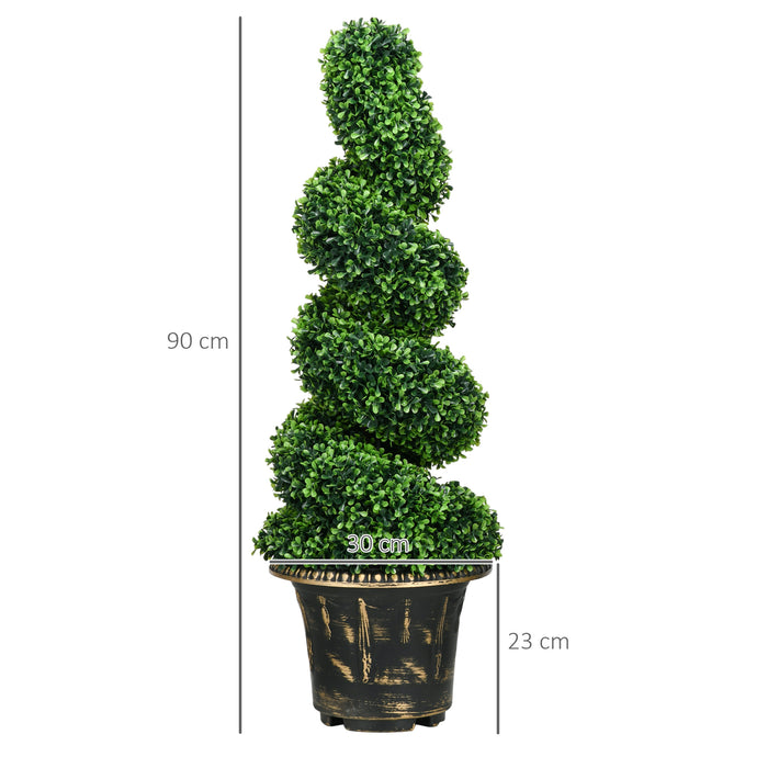 Topiary Spiral Boxwood Trees - Set of 2 Lifelike Artificial Plants in Pots for Indoor & Outdoor Decor, 90cm Tall - Enhances Home and Office Spaces