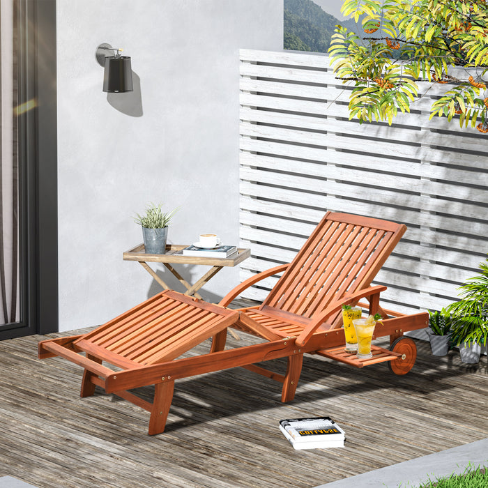 Foldable Wooden Sun Lounger with Wheels - Outdoor Patio Recliner and Day Bed - Relaxation and Comfort for Garden Deck