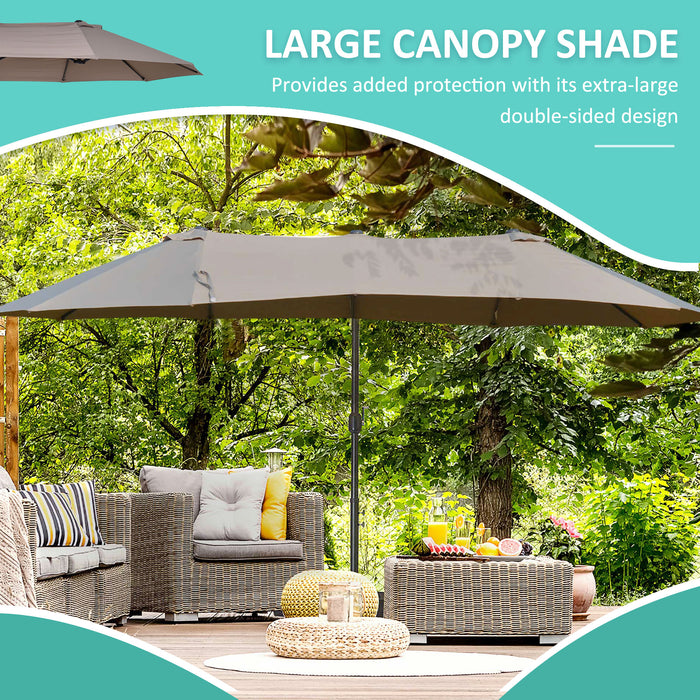 Double Canopy Offset Parasol - 12 Rib Garden Umbrella Shade with Easy Lift Crank - Ideal Outdoor Sun Protection for Patio & Backyard