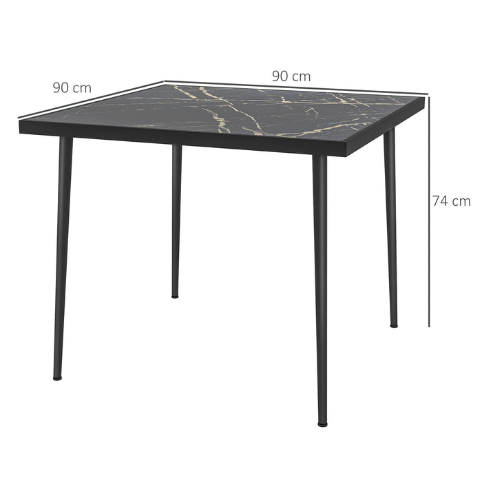 Outdoor Square Garden Table for Four - Marble Effect Tempered Glass Top with Sturdy Steel Frame - Ideal for Patio Dining and Entertainment