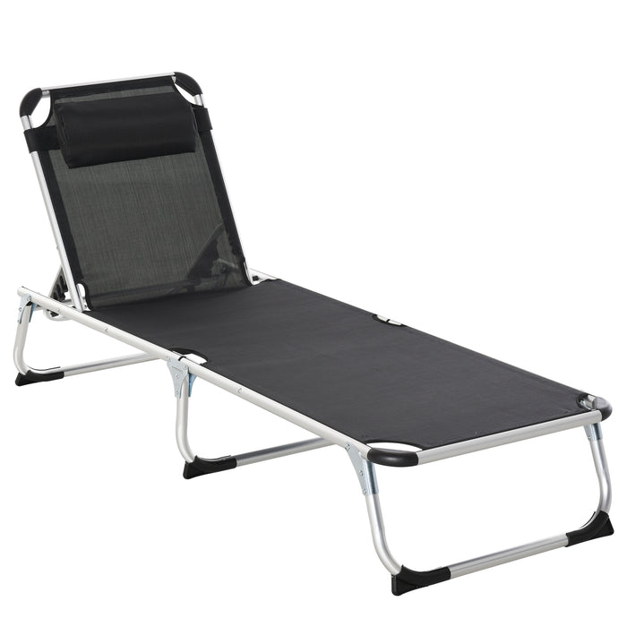 Foldable Aluminum Recliner Chair with Pillow - 5-Level Adjustable Back, Sun Lounger Camping Bed - Portable Outdoor Comfort for Relaxation