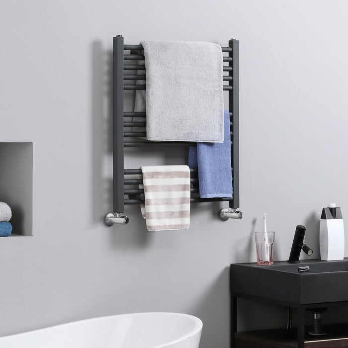 Heated Towel Rail Radiator - Hydronic Bathroom Ladder Warmer, 600mm x 700mm, Grey Finish - Ideal for Central Heating and Cozy Towels