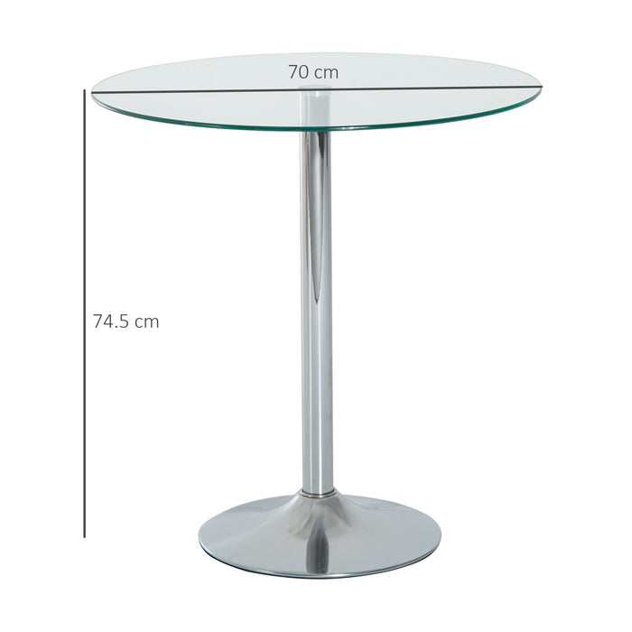 Tempered Glass Top Bar Table - Chrome Stand Bistro Style Wine Counter, 70x70xH74.5cm - Perfect for Pubs and Home Entertaining Spaces