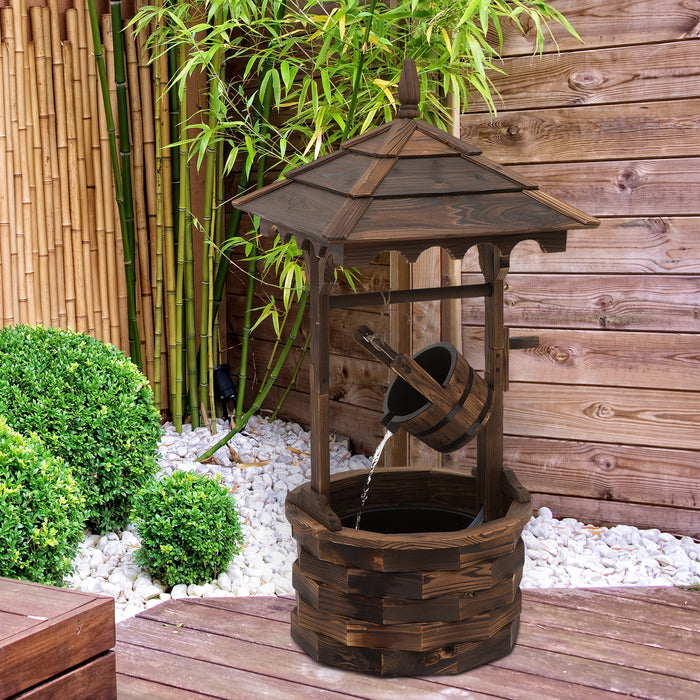 Fir Wood Wishing Well Waterfall - Outdoor Garden Decor Feature with Natural Aesthetic - Ideal for Patio Enhancement and Serene Landscape Atmosphere