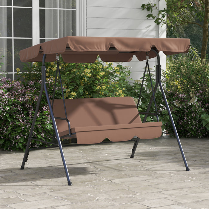 3-Seat Patio Swing Chair - Adjustable Canopy Garden Swing Seat, Weather-Resistant, Brown - Ideal for Outdoor Relaxation and Entertainment