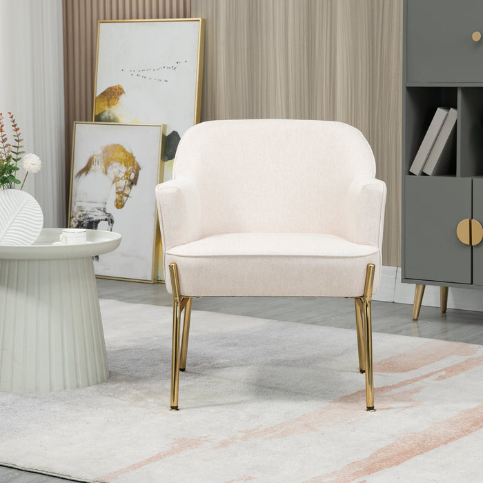 Modern White Fabric Accent Chair - Sleek Armchair with Durable Metal Legs for Home & Office Comfort - Ideal for Living Rooms and Bedrooms