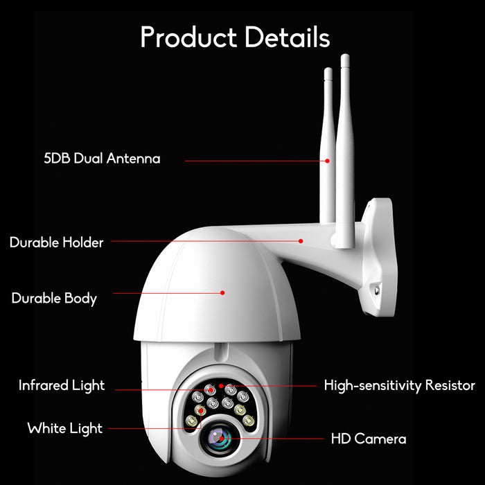 GUUDGO 10LED 5X Zoom HD 2MP - IP Security Camera WiFi Wireless 1080P Outdoor PTZ Waterproof Night Vision ONVIF - Ideal for Home Surveillance and Safety