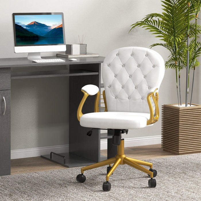 Ergonomic Height-Adjustable Task Chair - Plush Button-Tufted Workstation Chair with Padded Armrests & Tilt Feature - Comfortable Seating for Home Office Professionals, Cream White