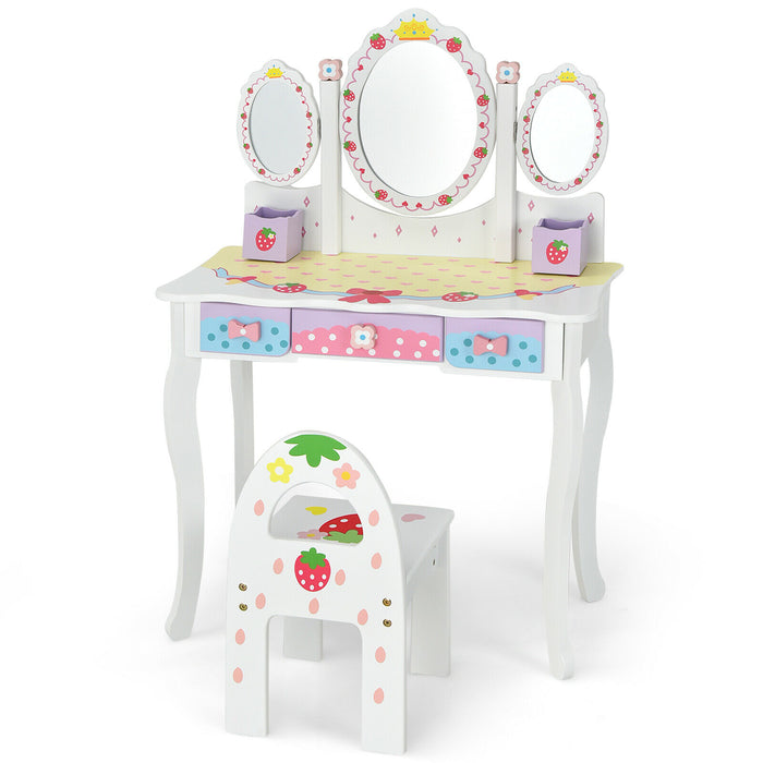 Kids Paradise - Dressing Table, Chair Set, Pink, 3 Mirrors, 3 Drawers - Perfect for Children's Room Setup