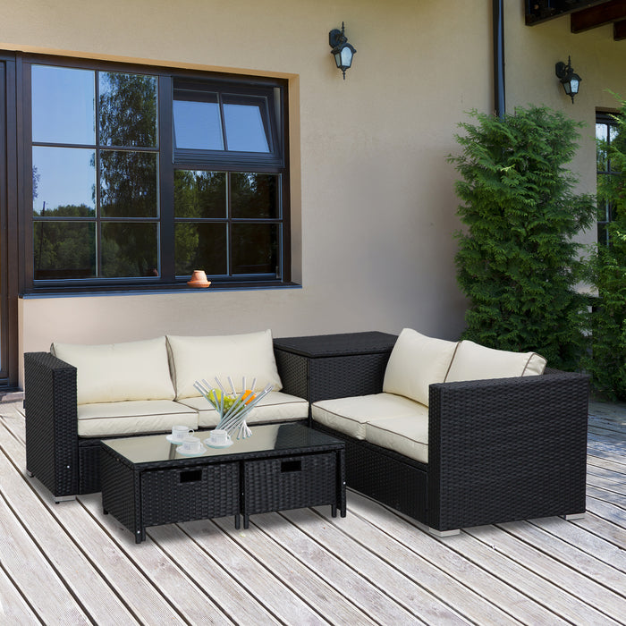 4-Seater Rattan Garden Furniture Set - Patio Sofa with Storage, Coffee Table & Corner Sofa - Perfect for Outdoor Entertaining and Relaxation