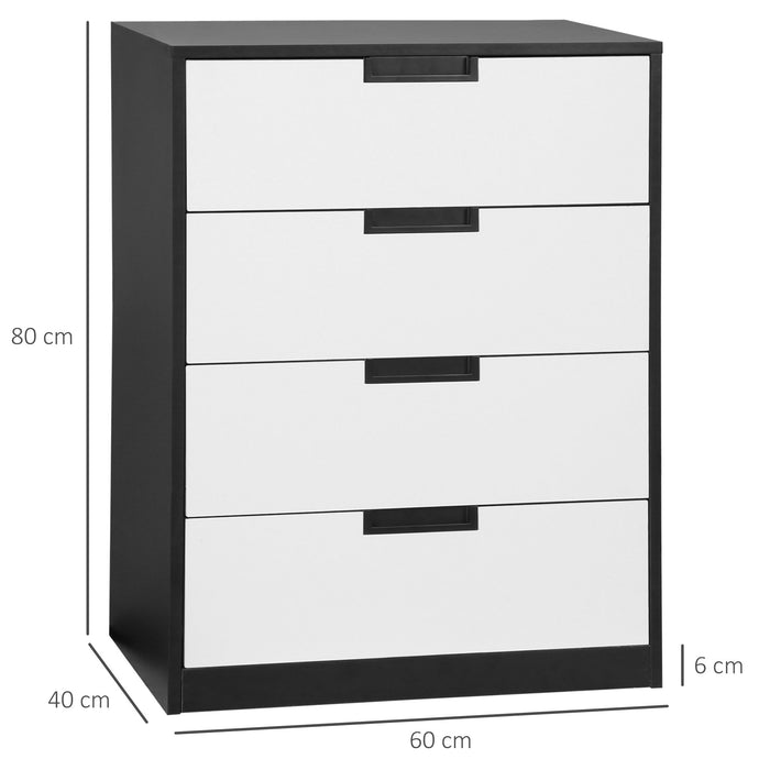 4-Drawer Versatile Storage Chest - Bedroom & Living Room Organizer Cabinet, 60x40x80cm, White with Black Accents - Space-Saving Solution for Clutter-Free Homes