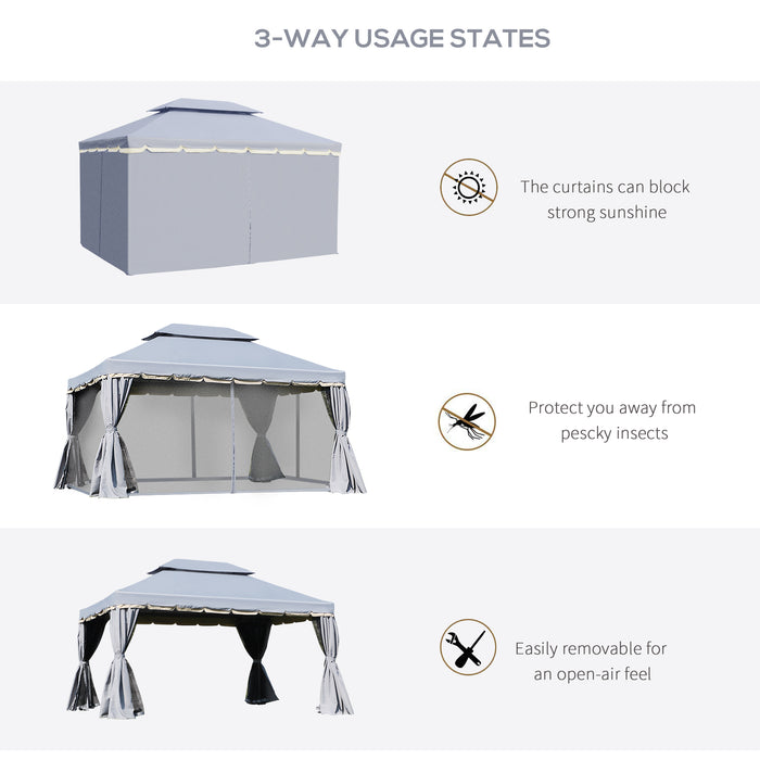 Aluminium Alloy Gazebo Marquee 3 x 4m - Canopy Pavilion with Mesh Netting and Sidewalls for Outdoor Events - Ideal Shelter for Garden Parties, Patio Gatherings in Grey