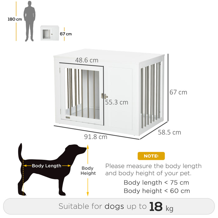 End Table Dog Crate with Style - Dual-Door Lockable Indoor Kennel for Medium Dogs - Decorative Puppy Home Furniture in White