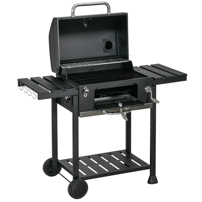 Adjustable Charcoal Grill with Built-in Thermometer - Durable BBQ with Warming Shelf - Perfect for Outdoor Cooking & Entertaining