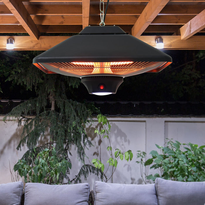 Outdoor 2kW Ceiling-Mounted Halogen Heater - Aluminum, LED, Remote-Controlled Garden Patio Warmer - Ideal for Outdoor Entertaining Spaces