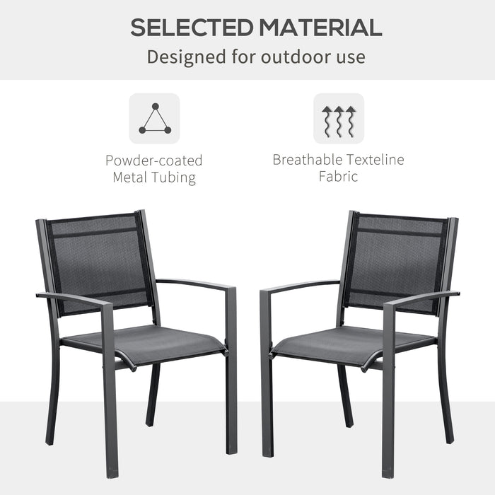 Outdoor Chair Duo - Steel Frame with Texteline Seats for Garden, Patio, and Balcony - Ideal for Camping and Fishing, Dark Grey/Black