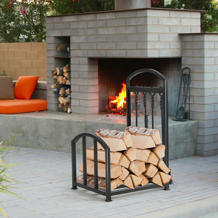 Firewood Rack Set - Versatile 4 Tools Fireplace Log Storage Holder - Ideal Solution for Safe and Convenient Firewood Organization