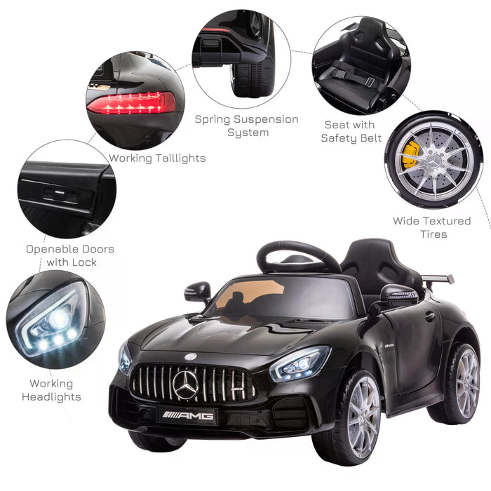 12V Battery-Powered Kids' GTR Electric Ride-On Car with Dual Motors - Musical, Light-Up Toy with MP3 and Parental Remote Control - Ideal for Ages 3-5, Sleek Black Design