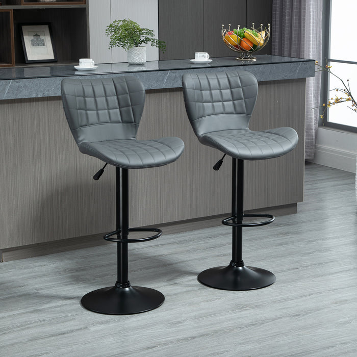 Adjustable Swivel Bar Chairs Set of 2 - Grey PU Leather with Backrest and Footrest - Perfect for Kitchen Counter and Home Bar Comfort