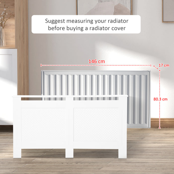 Modern White Painted Wooden Radiator Cover - Large Heating Cabinet with Grill Style Design - Enhances Home Decor & Conceals Radiators