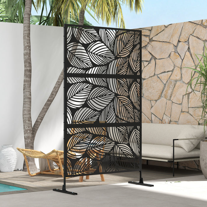 Black Leaf Metal Decorative Privacy Screen - Elegant Outdoor Divider and Garden Partition - Ideal for Patio, Balcony Privacy & Decor