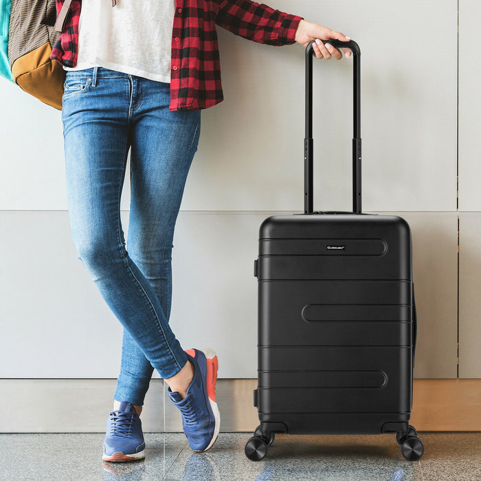 Travel Gear - Black Suitcase with 4 Spinner Double-Wheels and TSA Lock - Ideal for Secure and Convenient Travel