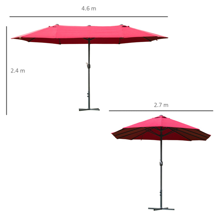 Double-Sided 4.6m Garden Parasol - Patio Sun Shelter and Market Umbrella with Canopy Shade, Wine Red - Perfect for Outdoor Relaxation and UV Protection