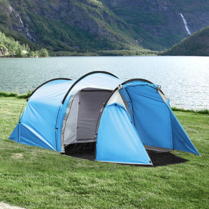 2-3 Person Tunnel Tent with Vestibule - Air Ventilated Camping Shelter with Porch and Rainfly - Ideal for Fishing, Hiking, and Festivals Weather-Resistant in Blue