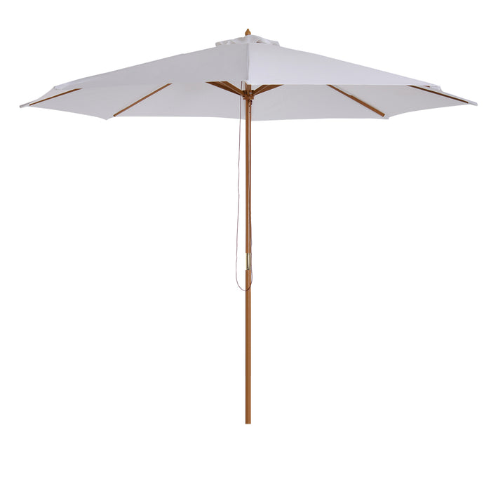 Fir Wooden Parasol with Bamboo Ribs - 3m Garden Umbrella Sun Shade, Cream White Canopy - Ideal for Patio and Outdoor Comfort