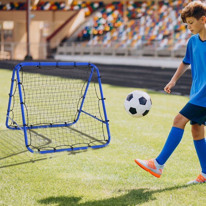 Outdoor Rebounder Training Net - PE Mesh Double-Sided, Sturdy Frame, Blue - Ideal for Solo Soccer Practice or Team Drills