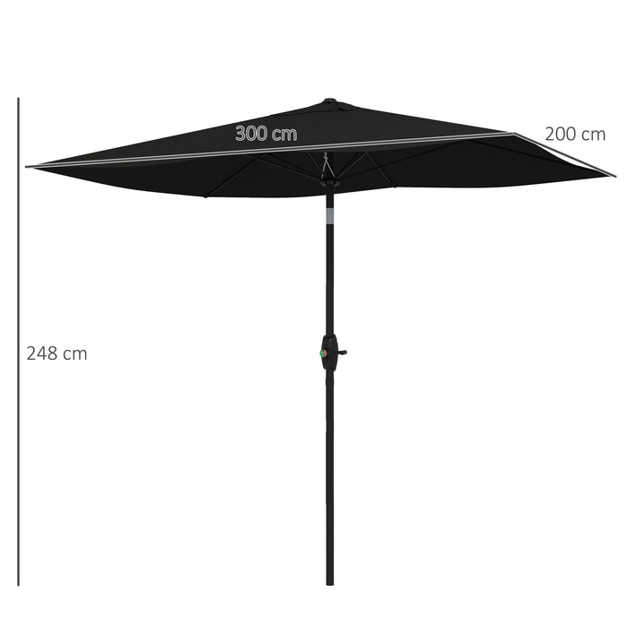 Rectangular Garden Parasol Umbrella with Crank and Push Button Tilt - 2x3m Sun Shade with 6 Ribs and Aluminium Pole for Outdoor Markets - Ideal for Patio, Deck, and Poolside Protection