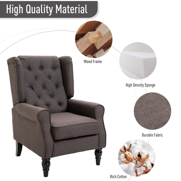 Retro Wingback Armchair - Button Tufted, Wooden Frame Accent Chair for Living Room and Bedroom - Classic Comfort in Brown